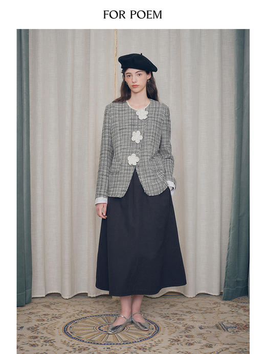 ForPoem 现货 24/FW原创设计小香风钩针花朵毛边西装外套 商品图1