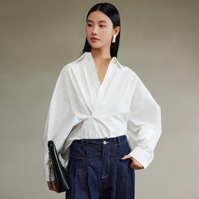 西嘉120支优质长绒棉建筑解构交叠斜襟设计感简约随性女神衬衫CS2403015