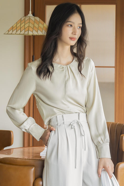 NUTS春秋缎面通勤职场轻熟风女装长袖衬衣女上衣女士4310102A1 商品图5