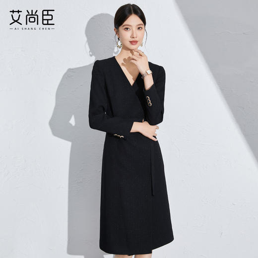 艾尚臣法式职业连衣裙女秋新款收腰女装高级感黑色教师轻奢高级感 商品图3