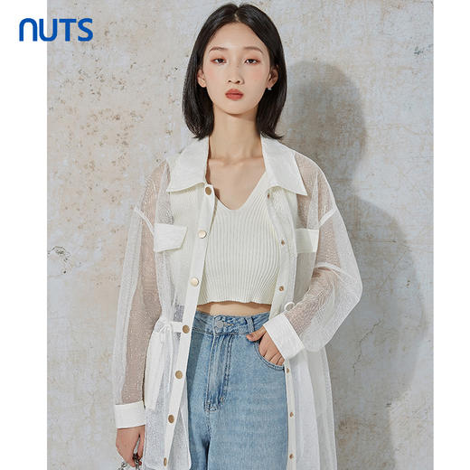 NUTS秋季新款气质时尚设计感网纱透感衬衫款长外套女231043025B 商品图4