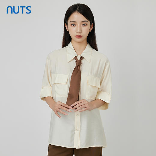 NUTS秋季新款时尚气质通勤风薄款中袖衬衫女（含领带）231012158 商品图0