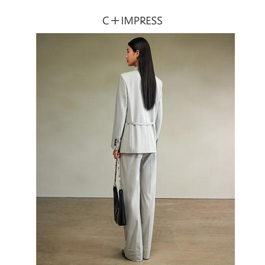 西嘉时髦松弛感JI简单排扣可脱卸腰带女绅士西装/翻边直筒裤套装 商品图3