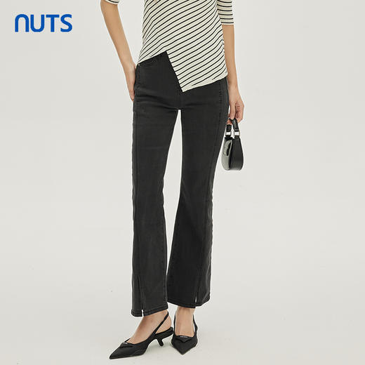 NUTS秋季新款时尚气质百搭休闲风微喇开叉水洗牛仔长裤332112065 商品图2