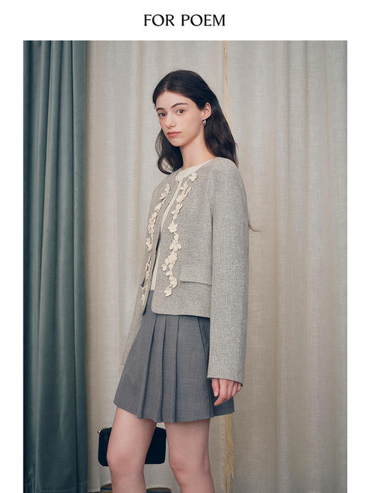 ForPoem 现货 24/FW原创设计重工钩针立体浮雕花朵小香风短款小外套 商品图3