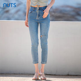 NUTS夏季新款高腰修身卷边百搭牛仔裤九分裤女429112270