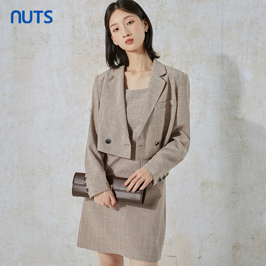 NUTS秋季新款气质通勤风设计感西装长袖连衣裙女两件套231103002B 商品图1