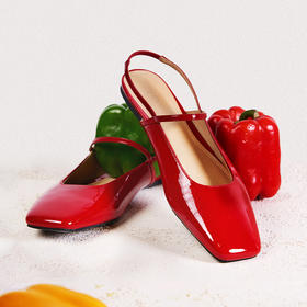 JUDYHUA 晨雾系列红色亮面平底鞋