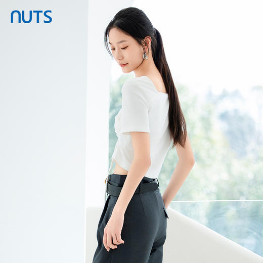 NUTS夏季新款方领设计感抽绳短袖衬衫上衣女425022241 商品图3