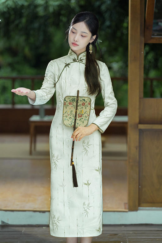 逸红颜明月优选 #雅致手工花扣款旗袍【青青竹】竹叶轻摇，清风徐来，清雅温柔书卷气 商品图13