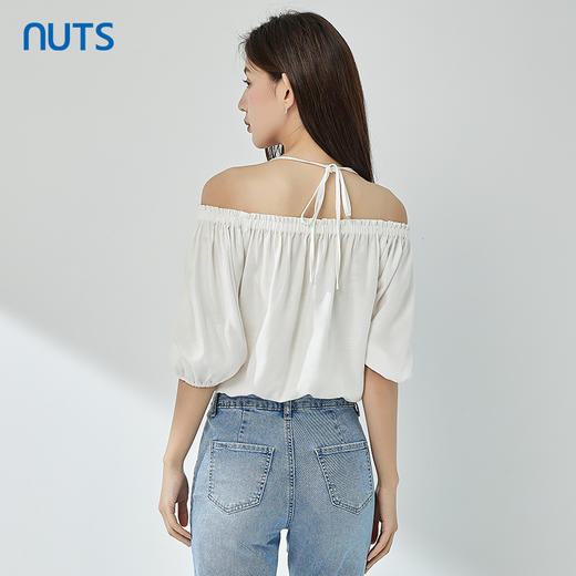 NUTS一字肩上衣女夏季小众泡泡袖小个子短款娃娃衫429011363 商品图3