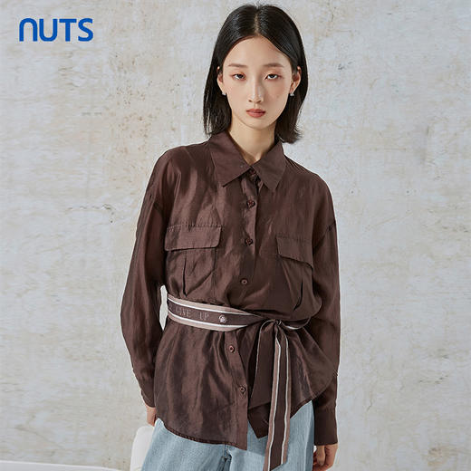 NUTS春秋季新款气质通勤风纯色百搭宽松显瘦长袖衬衫231013065B 商品图3