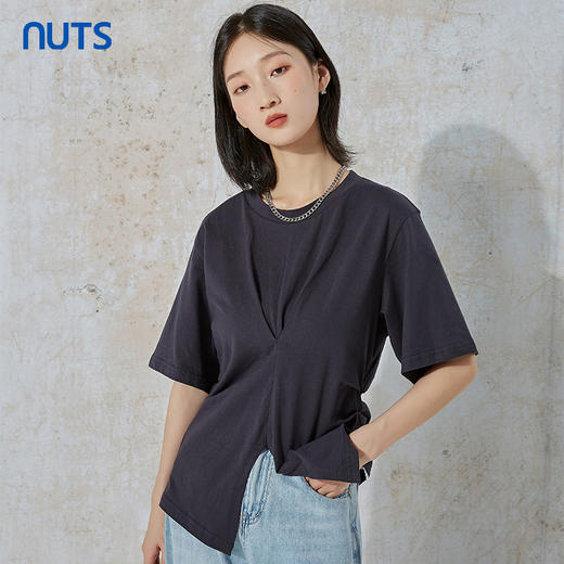 NUTS夏季新款时尚气质设计感收腰显瘦短袖T恤女231021054B 商品图3