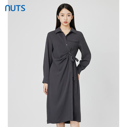 NUTS秋季新款时尚气质通勤风设计感收腰显瘦长袖连衣裙231103200 商品图0
