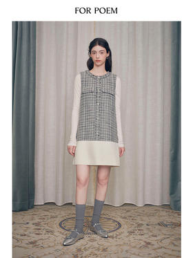 ForPoem 现货 24/FW原创设计显瘦百搭羊毛小香风拼接连衣裙
