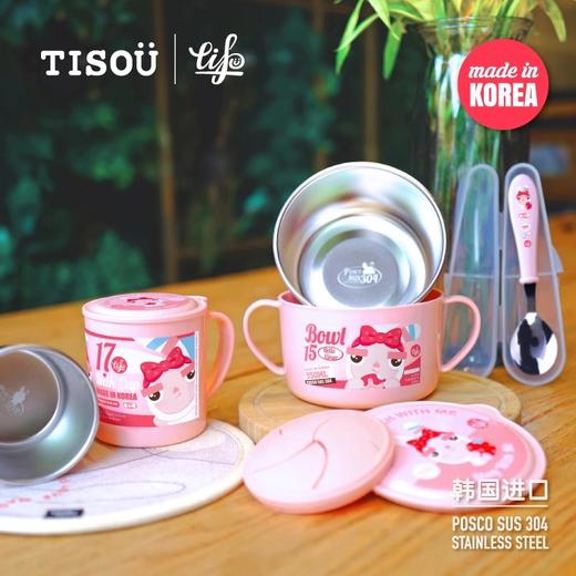 TISOU爱婴小铺儿童不锈钢内胆可拆分双耳辅食吃饭碗勺子餐具套装 商品图1
