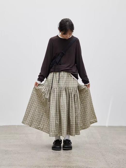 步履不停/4C41114C/褶皱廓形黑色绿色伞裙半身裙长裙 商品图3