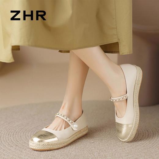ZHR则则小香风链条渔夫鞋女鞋2024新款时尚小众珍珠舒适平底单鞋 商品图4