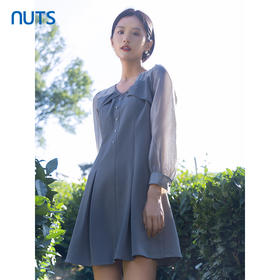 NUTS气质连衣裙春秋季新款女装拼接裙子v领鱼尾裙4311003A1