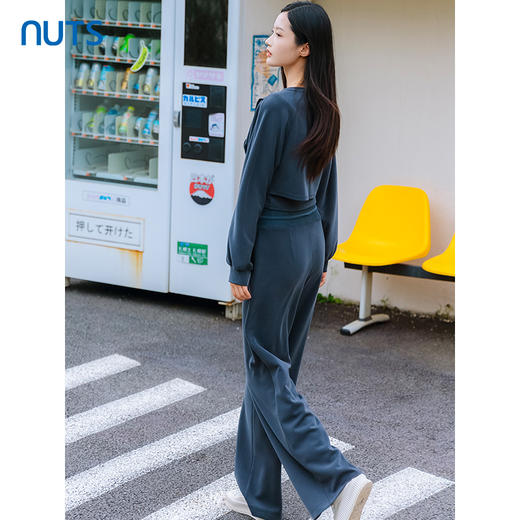 NUTS秋季新款简约运动直筒宽松高腰系带长款休闲裤4330703A1 商品图2