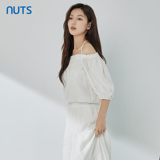 NUTS一字肩上衣女夏季小众泡泡袖小个子短款娃娃衫429011363 商品图1