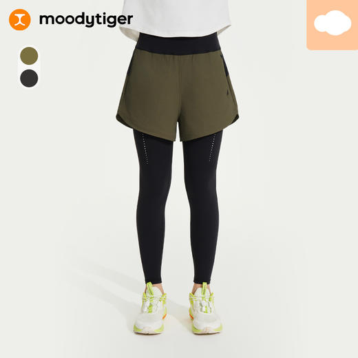 【24年秋新】moodytiger24秋新女童紧身透气速干假两件运动长裤43211501 商品图0