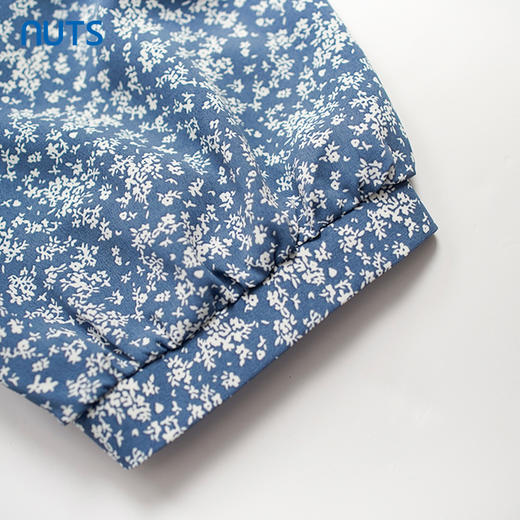 NUTS夏季新款法式小清新蓝色V领碎花短袖连衣裙女 商品图4