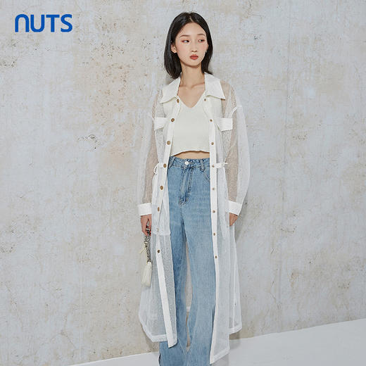NUTS秋季新款气质时尚设计感网纱透感衬衫款长外套女231043025B 商品图0