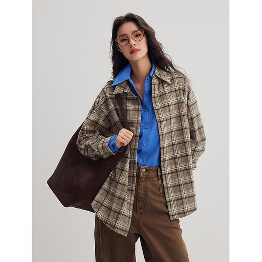 棉仓356604005-复古斑驳感格子衬衫 商品图1