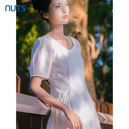 NUTS秋季新款白肌理复古气质法式茶歇裙显瘦中长连衣裙4311008A1 商品图4