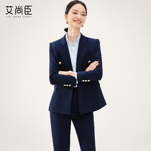 藏青色西装套装女2024新款酒店经理珠宝店前台工装职业气质工作服 商品图1