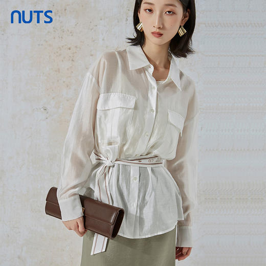 NUTS春秋季新款气质通勤风纯色百搭宽松显瘦长袖衬衫231013065B 商品图2