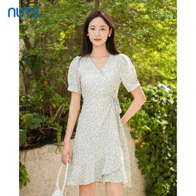 NUTS夏季新款时尚仙气风绿色碎花连衣裙女428101518