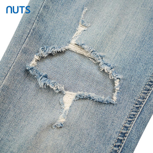 NUTS柔软弹力紧身牛仔裤女小脚裤浅蓝色膝盖大破洞221113304 商品图3