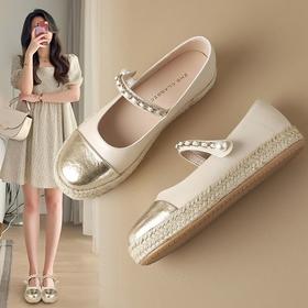 ZHR则则小香风链条渔夫鞋女鞋2024新款时尚小众珍珠舒适平底单鞋