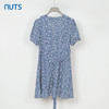 NUTS夏季新款法式小清新蓝色V领碎花短袖连衣裙女 商品缩略图1
