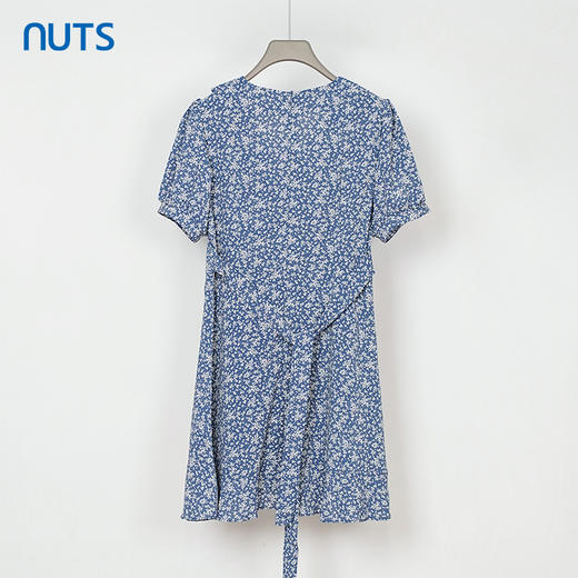 NUTS夏季新款法式小清新蓝色V领碎花短袖连衣裙女 商品图1