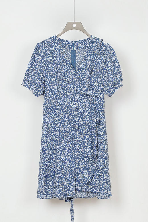 NUTS夏季新款法式小清新蓝色V领碎花短袖连衣裙女 商品图5