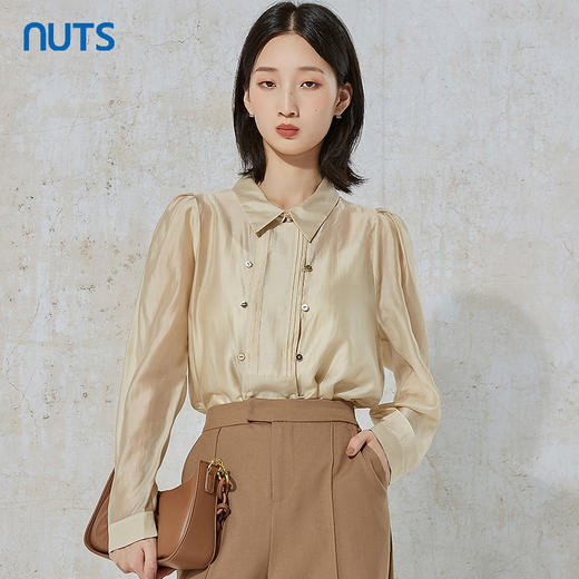 NUTS秋季新款时尚气质通勤风纯色宽松显瘦长袖衬衫女231013018B 商品图2
