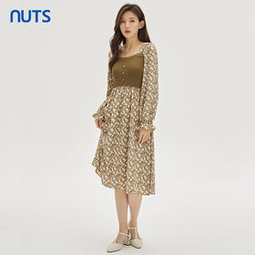 NUTS春秋季新款时尚气质休闲风碎花拼接设计长袖连衣裙333102180