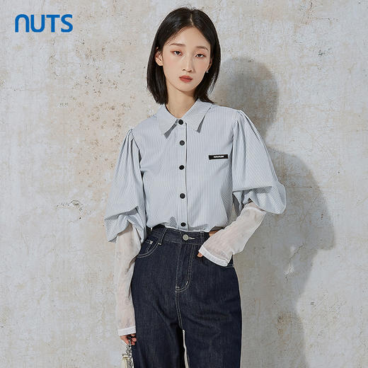 NUTS秋季新款气质通勤风时尚宽松显瘦长袖衬衫女231013083B 商品图3