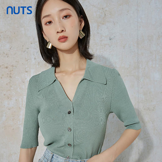 NUTS秋季新款气质通勤风修身显瘦毛织针织开衫短外套女231053072B 商品图1