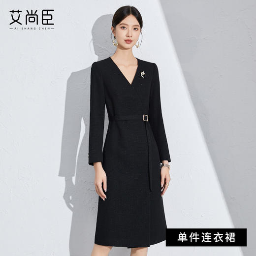 艾尚臣法式职业连衣裙女秋新款收腰女装高级感黑色教师轻奢高级感 商品图0