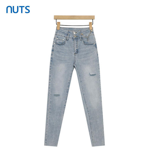 NUTS烟管裤铅笔裤水洗牛仔短裤女浅色百搭326113378 商品图0