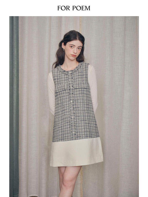 ForPoem 现货 24/FW原创设计显瘦百搭羊毛小香风拼接连衣裙 商品图1