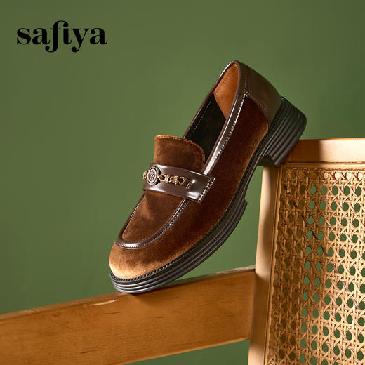 Safiya/索菲娅2024秋学院风复古丝绒玫瑰扣百搭圆头低跟乐福鞋 SF43112150 商品图5