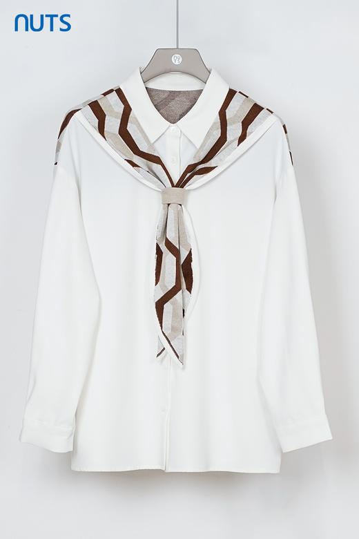 NUTS秋季新款白色设计感通勤宽松慵懒披肩长袖衬衫女334012308 商品图5