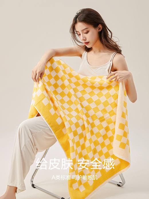 三利棋盘格浴巾女男款全棉家用纯棉吸水速干大毛巾三件套 商品图3