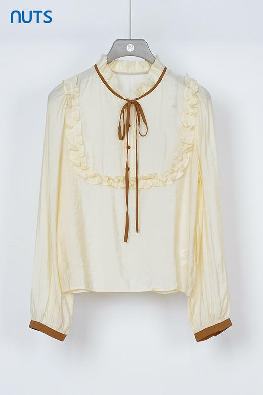 NUTS秋季新款宽松法式复古蝴蝶结木耳边长袖套头衫女331012271 商品图5