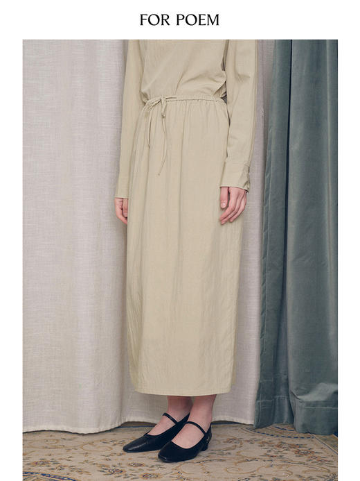 【ForPoem X SUKIxxxx联名系列】现货 简约休闲系带松紧花苞中长款半裙 商品图0